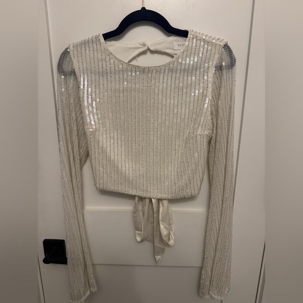 Meshki Sequin Long Sleeve Blouse - Cream